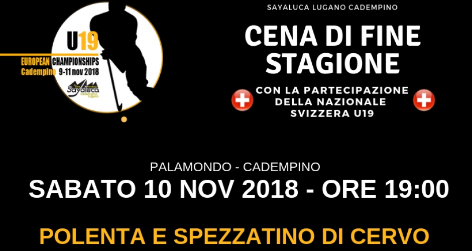 CENA DI FINE STAGIONE: 10 novembre 2018 - ore 19:00